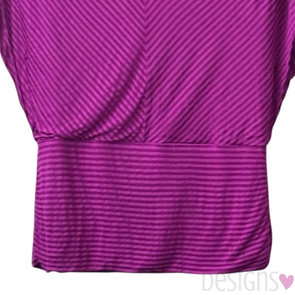 White House Black Market Purple Striped Top Short Flutter Sleeves - Picture 4 of 7